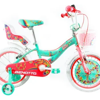 Bicicleta Infantil Benotto Flower Power R16 1V Aqua con Rosa